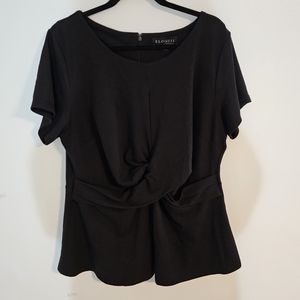 Eloquii Draped Peplum Short Sleeve Cross Front Black Zip Top 22 Plus